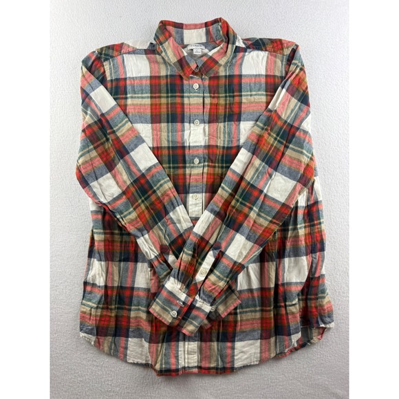J.Crew Tops - J.Crew Womens Plaid Button Down Shirt Red Green Long Sleeve Size L